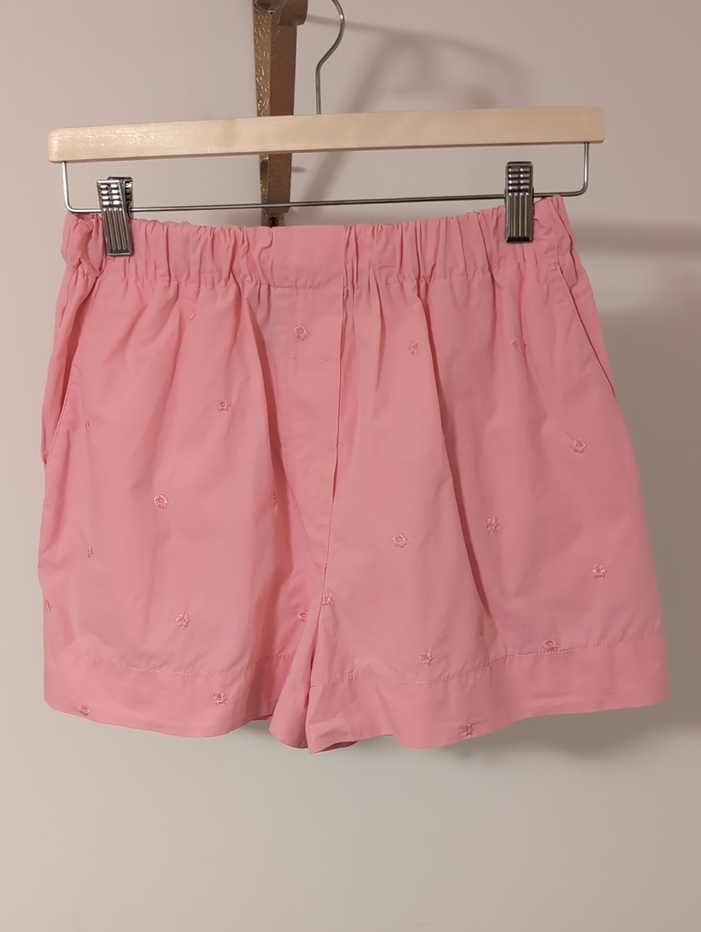 Maje Soft Pink High-Waist Embroidered Shorts